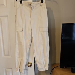 Women's Cream Soft Leather-like Cargo Jogger Pants
